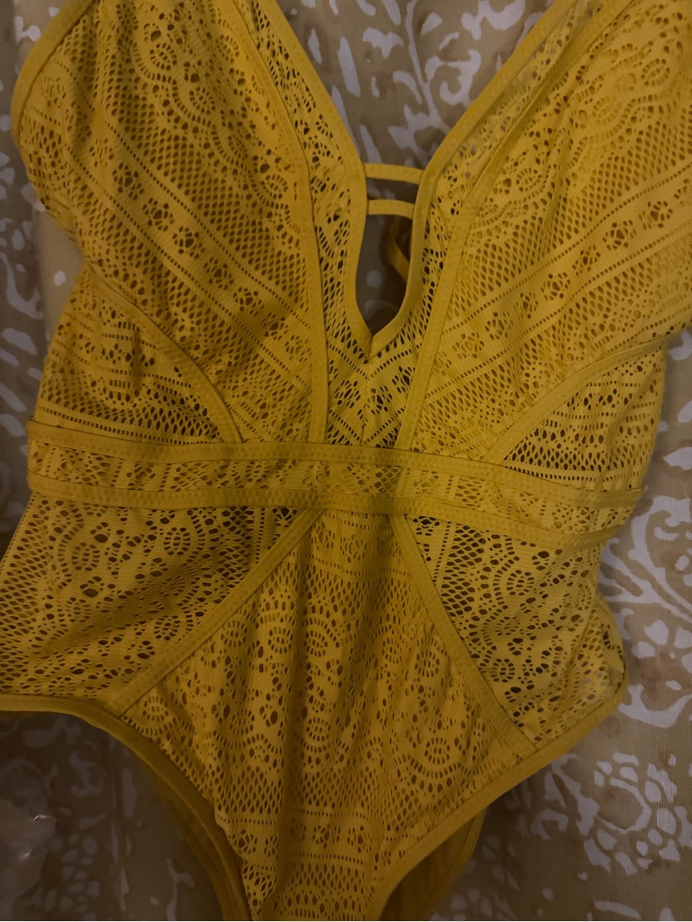 BECCA Sun Glow Lace One-Piece Swimsuit with Plunge Neck - Picture 3 of 5